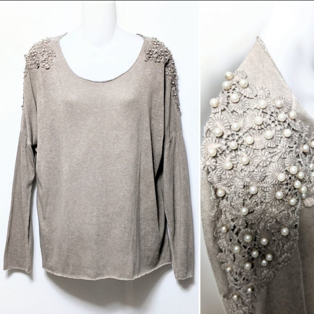 TEMPO PARIS Pearl Embellished Metallic Sweater M/L - Picture 8 of 8